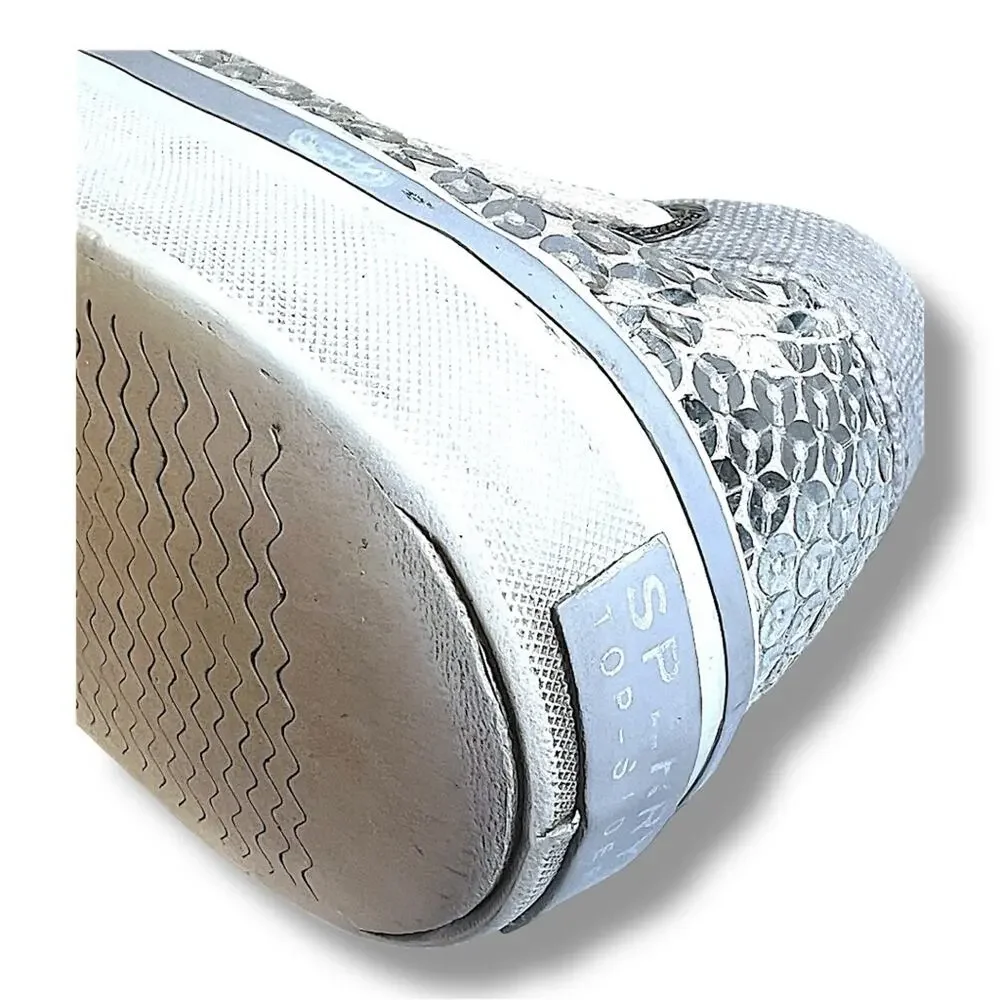 SPERRY TOP SIDERS Silver Sequin and Ivory or beige SZ 7.5